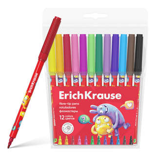Фломастеры 12 цветов, ErichKrause Jolly Friends, с печатью на...