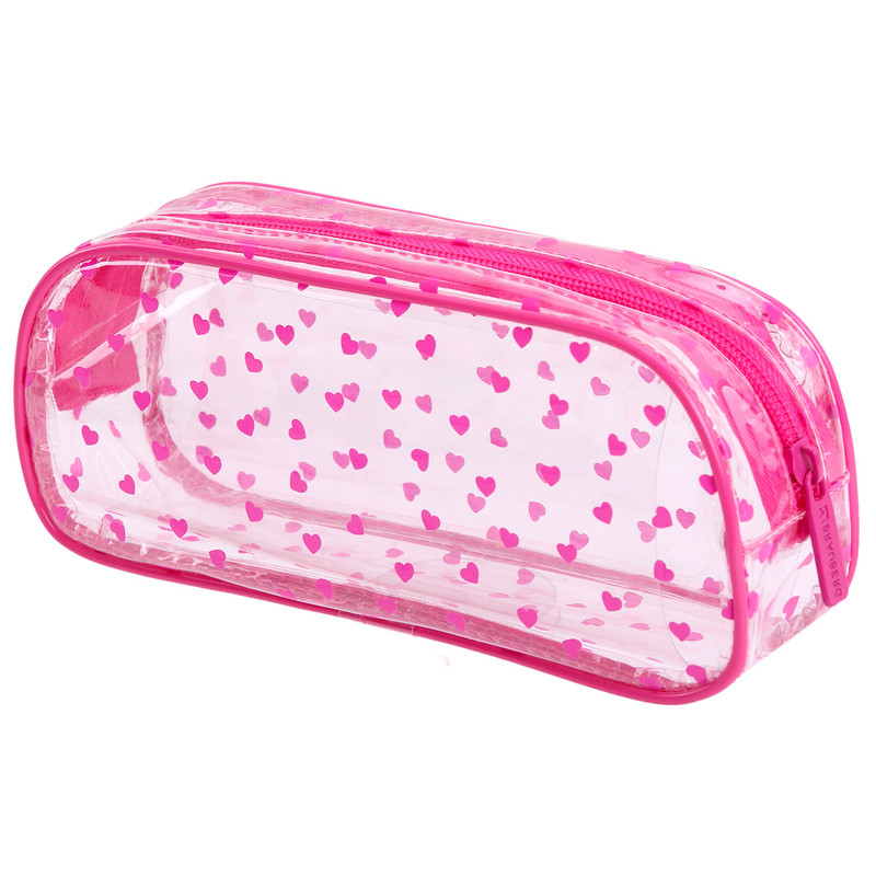 Пенал-косметичка на молнии, прозрачный, 'Hearts', 21х5х9 см, Brauberg