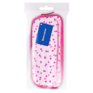 Пенал-косметичка на молнии, прозрачный, 'Hearts', 21х5х9 см, Brauberg 7