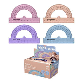 Транспортир пластиковый ErichKrause Manga, 180o/10см, ассорти...