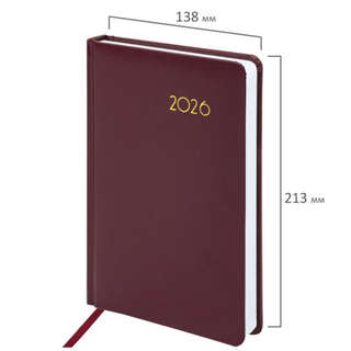 Ежедневник на 2026 год, А5, Brauberg Select, балакрон, бордовый 2