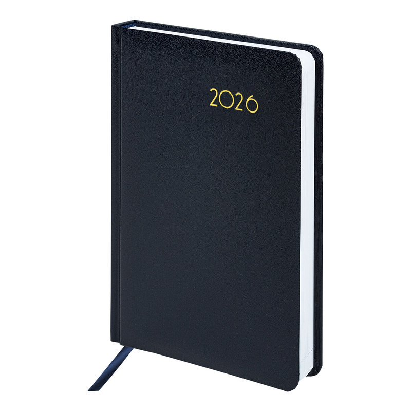 Ежедневник датированный 2026, А5, 138x213 мм, BRAUBERG 'Select', балакрон, темно-синий
