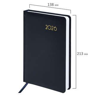 Ежедневник датированный 2026, А5, 138x213 мм, BRAUBERG 'Select', балакрон, темно-синий 2