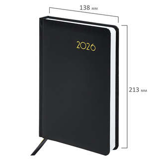 Ежедневник датированный 2026, А5, 138x213 мм, BRAUBERG 'Select', балакрон, черный 2