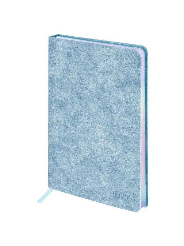 Ежедневник датированный 2026, А5, Brauberg Ice, под кожу, голубой