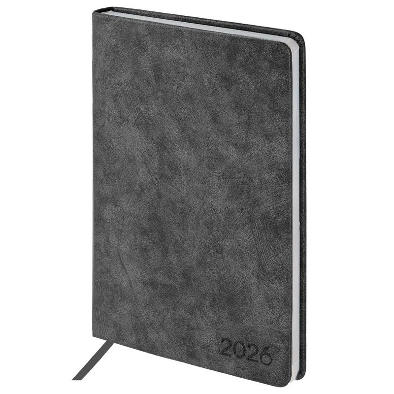 Ежедневник датированный 2026, А5, Brauberg Ice, под кожу, черный