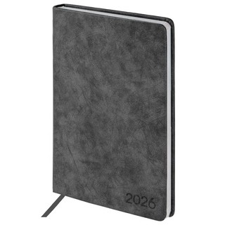 Ежедневник датированный 2026, А5, Brauberg Ice, под кожу, черный