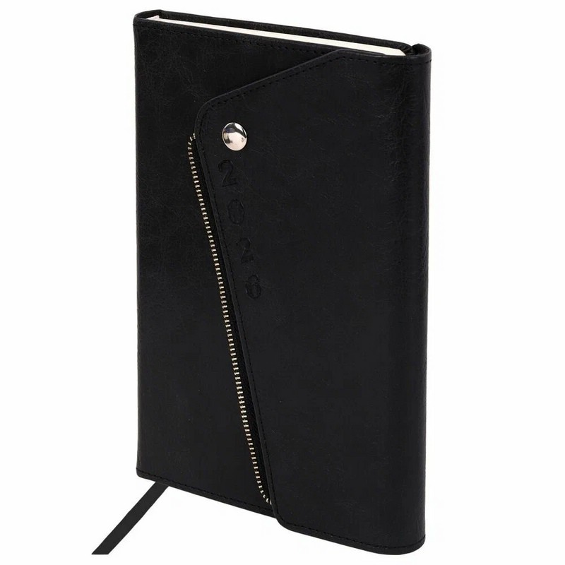 Ежедневник датированный 2026, А5 'Jacket' с клапаном, под кожу, черный