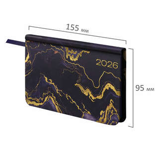 Еженедельник датированный 2026, А6, Brauberg Vista, под кожу, 'Black marble' 2