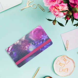 Еженедельник датированный 2026, А6, 171х93 мм, Brauberg Цветы, твердый, с резинкой 5