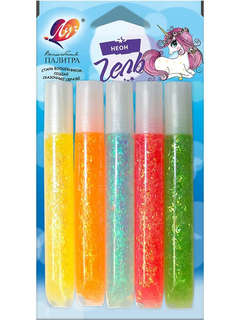 Гель с блёстками Неоновый 5 цветов в тубах по 10 мл, Луч