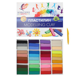 Пластилин 40 цветов, 800 г, стек, Луч 'Классика', картонная коробка 3
