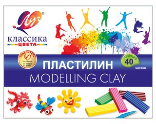 Пластилин 40 цветов, 800 г, стек, Луч 'Классика', картонная к...
