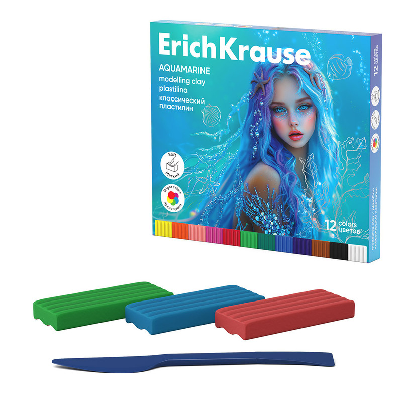 Пластилин классический 12 цветов со стеком, 180 г, ErichKrause Aquamarine