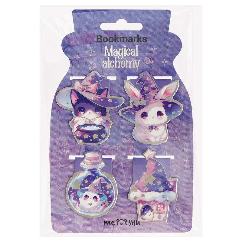 Закладки магнитные для книг, 4шт., MESHU 'Megical alchemy', голографическая фольга