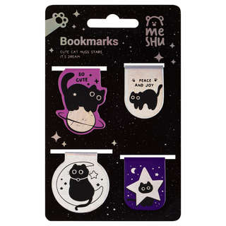 Закладки магнитные для книг, 4шт., MESHU 'Meow Space', голографическая фольга 2