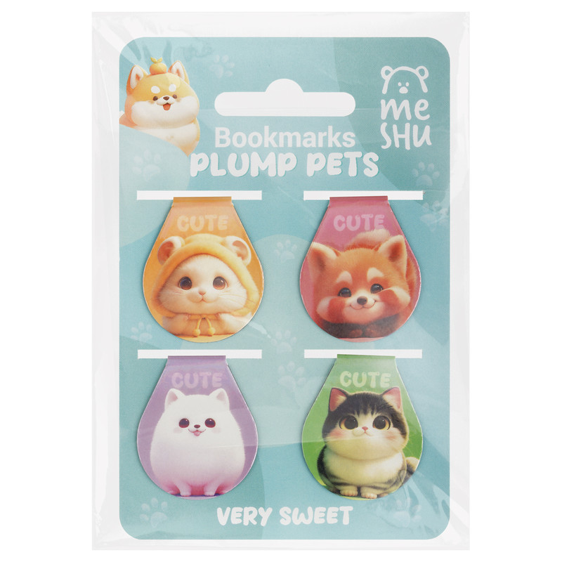 Закладки магнитные для книг, 4шт., MESHU 'Plum pets', голографическая фольга