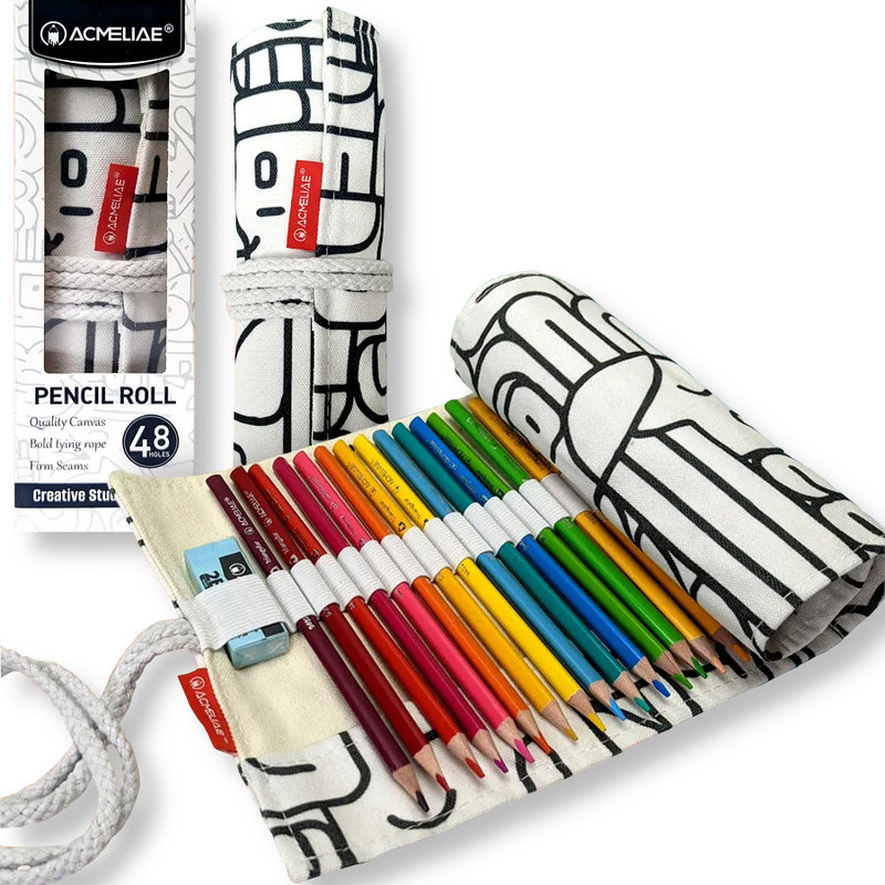 Пенал скрутка для карандашей и кистей, 48 отделений, Acmeliae, белый