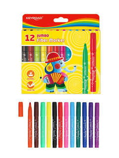 Фломастеры для рисования 12 цветов, утолщенные, на водной основе KEYROAD Jumbo 2