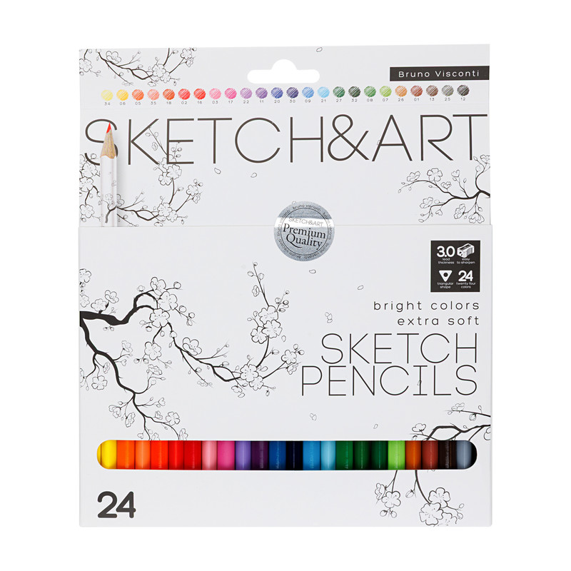 Карандаши цветные 24 цвета, грифель 3 мм, BV Sketch&Art