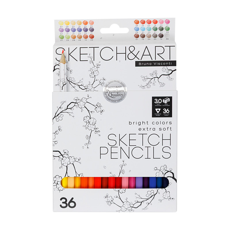 Карандаши цветные 36 цветов, грифель 3 мм, BV Sketch&Art