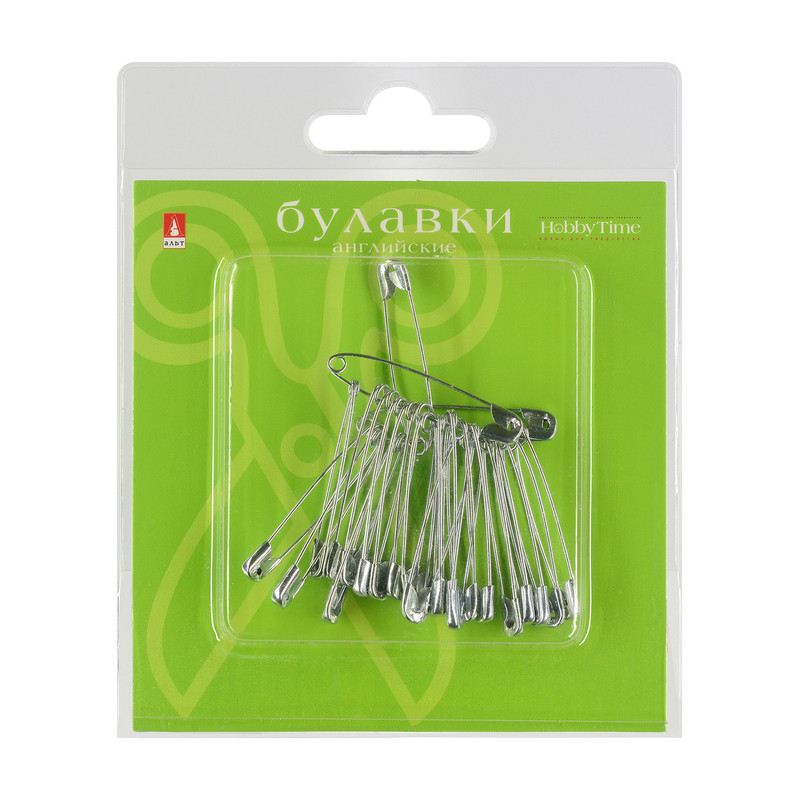 Булавки английские металлические, размер 2, 24 шт в упаковке, серебристые