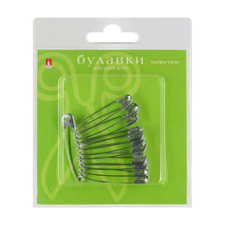 Булавки английские металлические, размер 3, 12 шт в упаковке,...