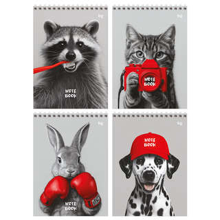 Блокнот А5, 60 листов, на гребне BG 'Pet and red', твердая по...