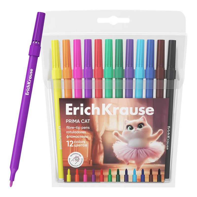 Фломастеры 12 цветов, ErichKrause Prima Cat