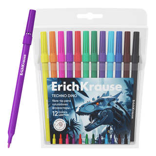 Фломастеры 12 цветов, ErichKrause Techno Dino