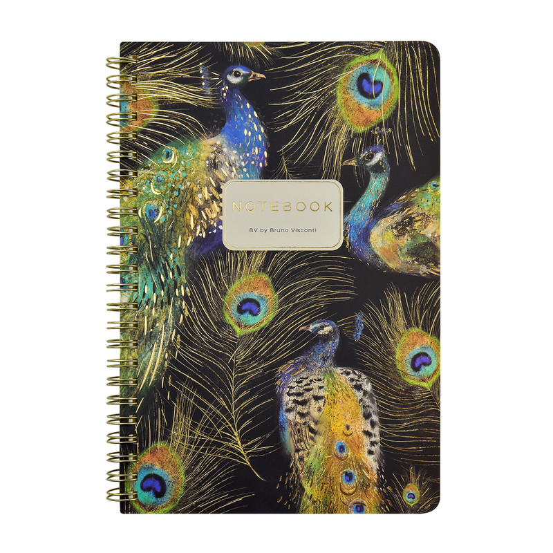 Тетрадь А5 (14х21 см) 60 листов в клетку, на спирали, BV Fauna: Павлины