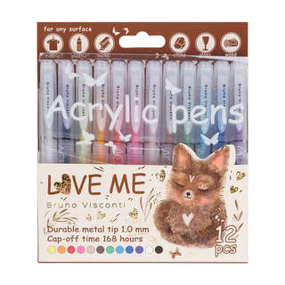 Набор из 12-ти акриловых ручек 1.0 мм, BV Love Me