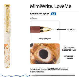 Ручка шариковая 0.5 мм, BV MimiWrite Love Me Милый котик, синяя, ассорти. Цена за 1 шт. 3