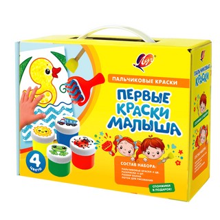 Краски пальчиковые 4 цвета х 40 мл + аксессуары, Луч Кроха