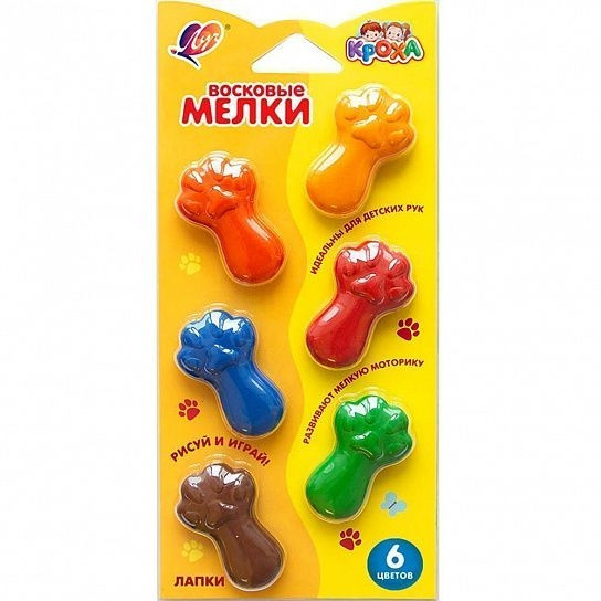 Мелки восковые 6 цветов, Луч Кроха, фигурные 'Лапки'