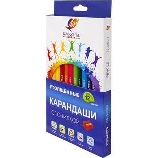 Карандаши цветные 12 цветов, трехгранные, утолщенные, с точилкой, Луч Классика 3