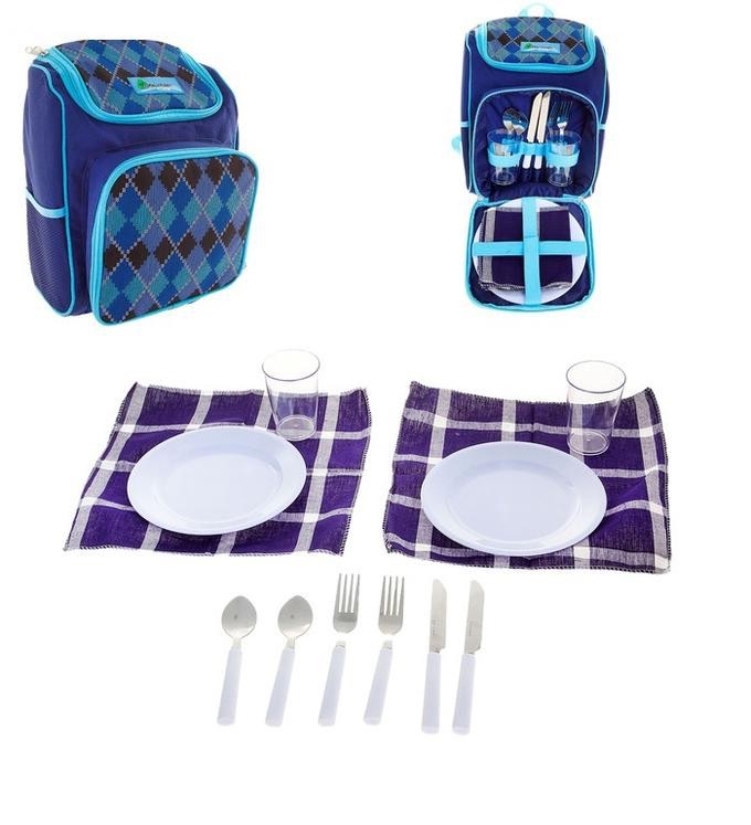 Рюкзак-холодильник 14л с набором для пикника на двоих 'Premium'