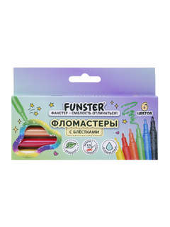 Фломастеры 6 цветов, с блестками, смываемые, Funster Glitter
