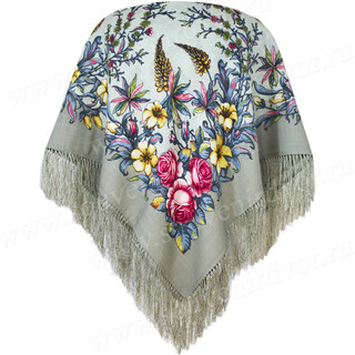 Павловопосадский платок 'Весеннее путешествие' зеленый 100% шерсть 89-89, артикул 1604-10 2