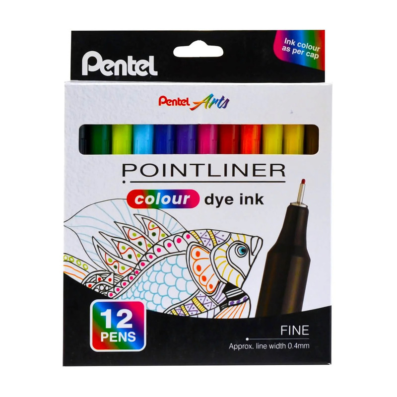 Линеры 12 цветов, Pentel Pointliner Colour, 0.4 мм, S40-12