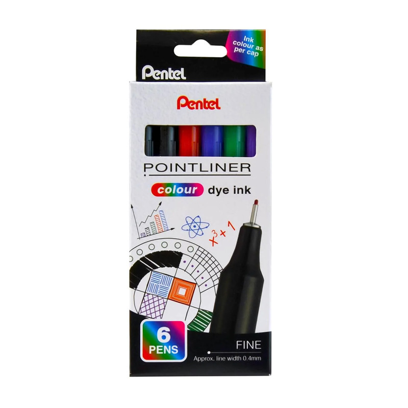 Линеры 6 цветов, Pentel Pointliner Colour, 0.4 мм, S40-6