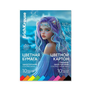 Набор цветной бумаги и картона глянцевого, на клею, А4, 20 ли...