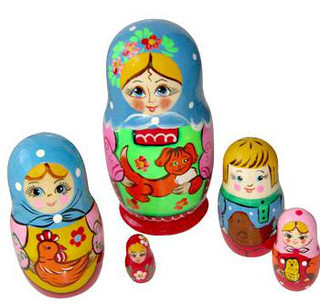 Матрёшка 'Подворье', 5 персонажей Русские народные игрушки