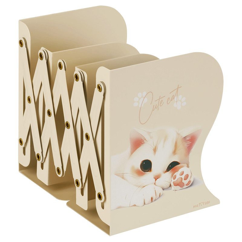 Подставка для книг MESHU 'Cute Cat', металлическая, 3 отделения, раздвижная