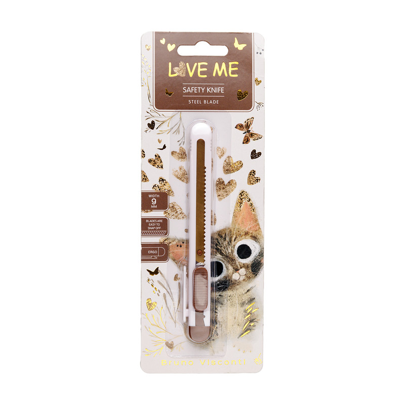 Нож канцелярский 9 мм BV Love Me Милый котик