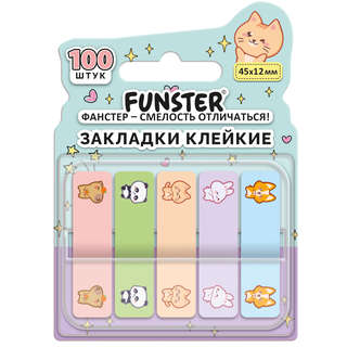 Закладки клейкие Z-сложения Funster 'Животные', 45х12 мм, 100...