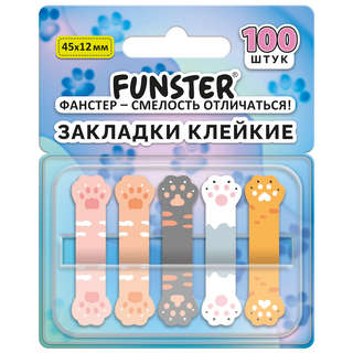 Закладки клейкие Z-сложения Funster 'Лапки котов', 45х12 мм, ...