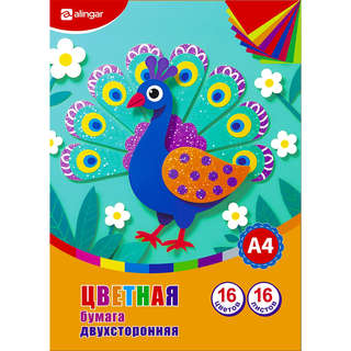 Бумага цветная А4, 16 листов / 16 цветов, офсет 80г/м2, двухс...