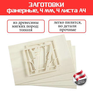 Фанерная заготовка для поделок 4 мм, 4 шт в наборе 2