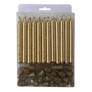 Свечи для торта Золотые, с блестками, 24 штуки в наборе, Пати...